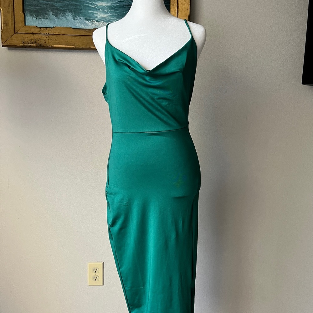 Love J Green Slip Midi Dress Cowl Neck